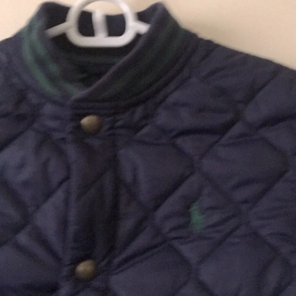 Ralph Lauren Polo kids Quilted snap down Jacket pockets unisex size S navy green